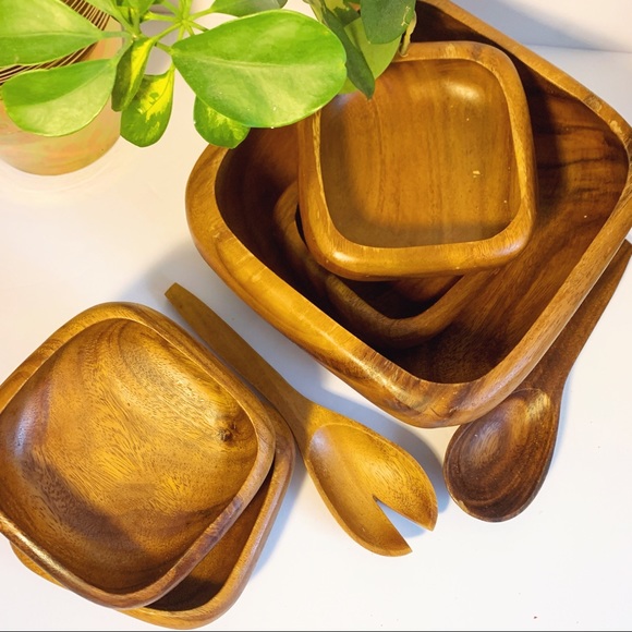 Other - Salad bowl set -  Monkey Pod Wood - Midcentury